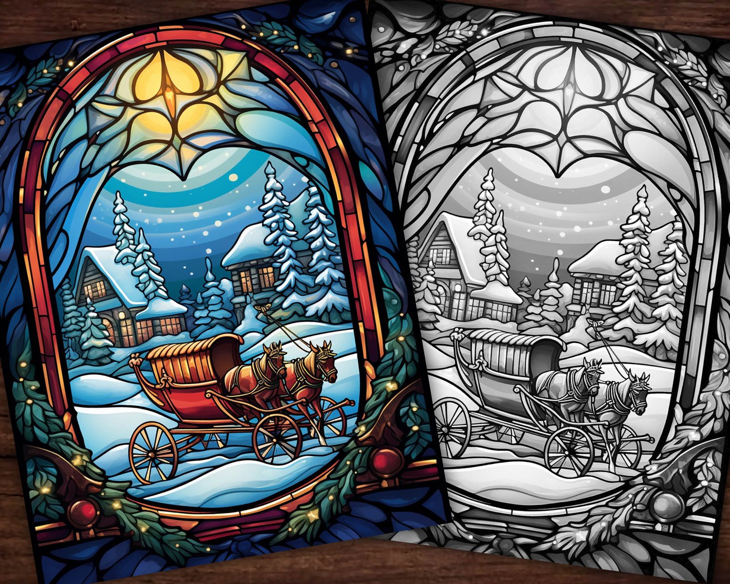 Christmas stained glass collection coloring page adults kids