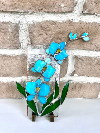 Stained glass flower panel with stand stained glass orchid suncatcher â s