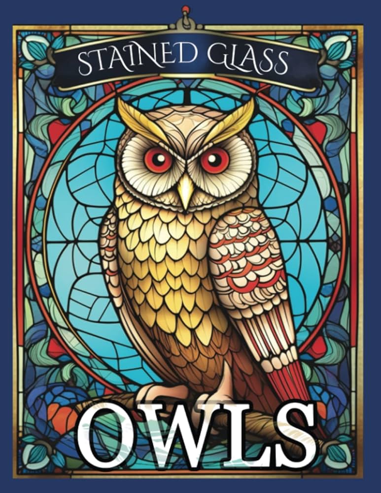 Stained glass owls stained glass coloring book for adults relaxation and stress relief featuring owl designs gift for owl lovers barman barman books