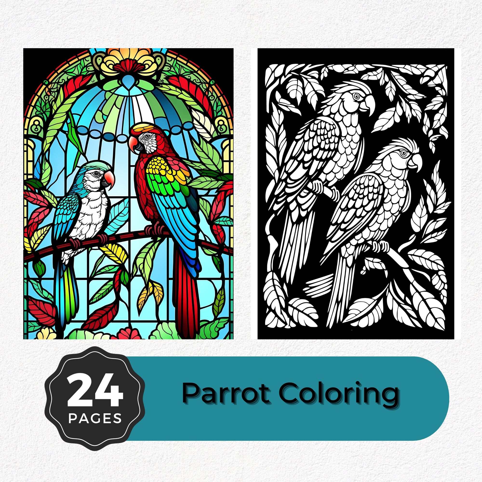 Parrot coloring pages tropical bird art for relaxation and creativity printable adult coloring sheets stained glass style line art