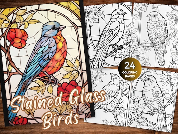 Stained glass birds coloring pages for adults printable stained glass window coloring page featured birds coloring sheet with birds in glass