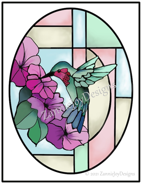 Stained glass hummingbird pattern instant download coloring page instant download hummingbird line drawing download now