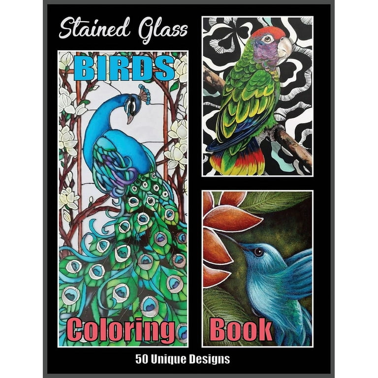 Stained glass birds coloring book unique designs stress reliving relaxation bird designs for adult coloring book paperback