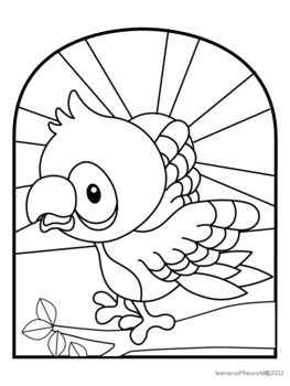 Rainforest animals stained glass window art coloring pages tpt