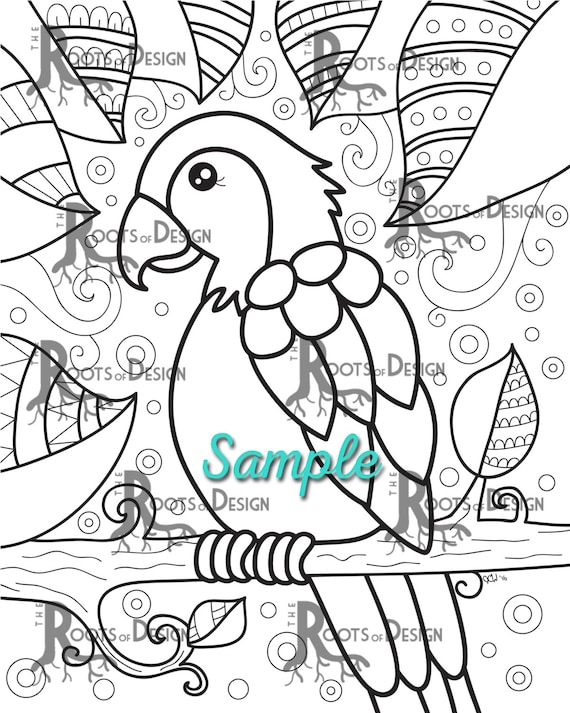 Instant download coloring parrot art coloring print doodle art printable