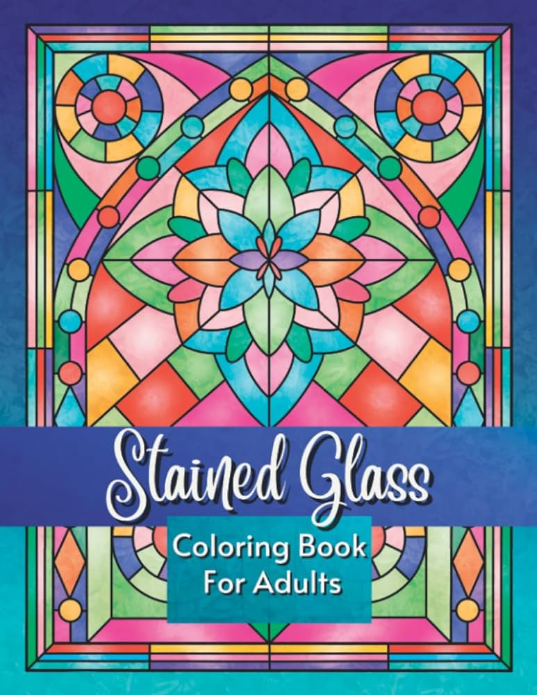 Stained glass coloring book for adults large print designs with flowers birds butterflies patterns and window motifs for stress relieving and relaxation dean ora books