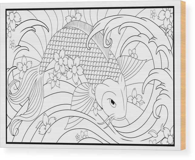 Koi fish coloring page wood print by tearing cookie