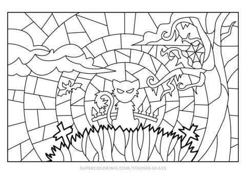 Halloween scene stained glass coloring page free printable coloring pages