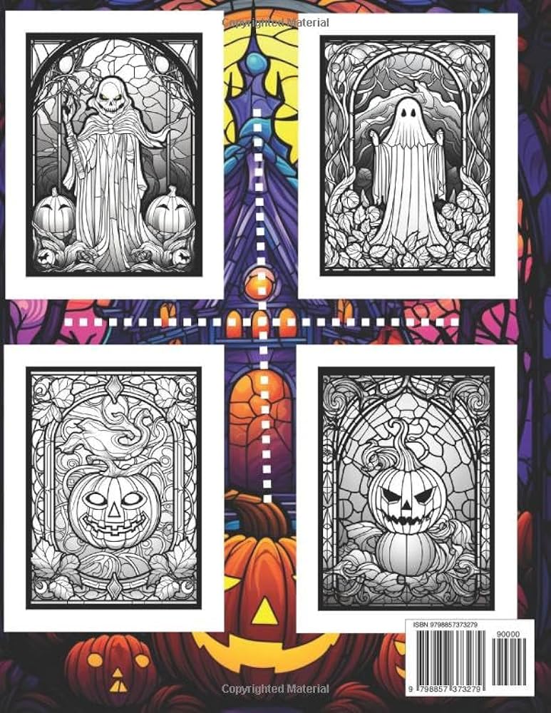 Stained glass cute halloween coloring book gift for adults an adult coloring book with pumpkinshaunted houses skeletons publishing zdsomarry books