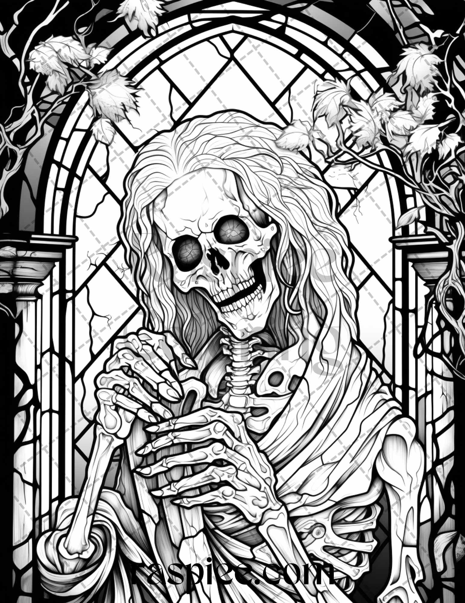 Halloween stained glass grayscale coloring pages printable for adul grayscale coloring beautiful dark art coloring pages