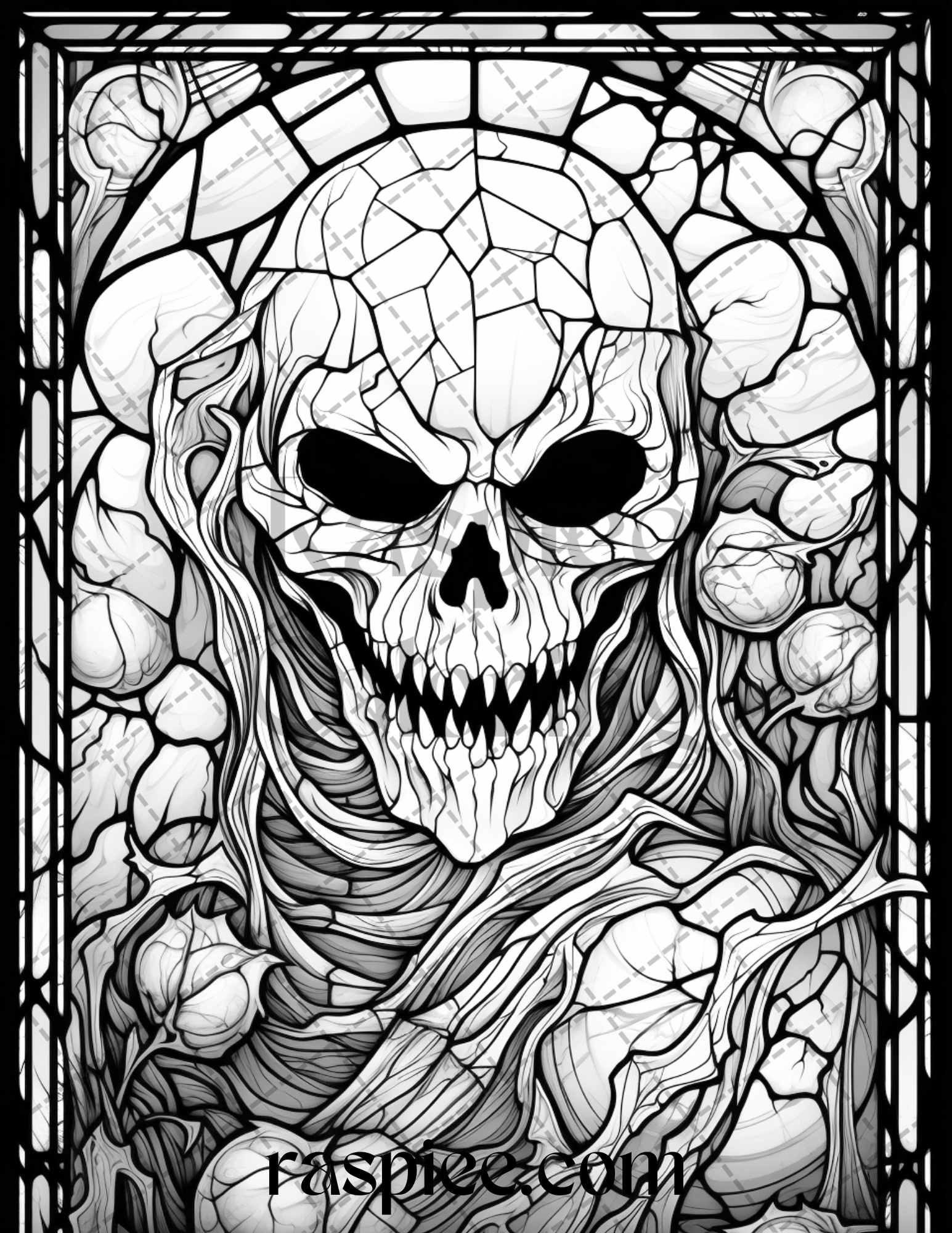 Halloween stained glass grayscale coloring pages printable for adul â coloring