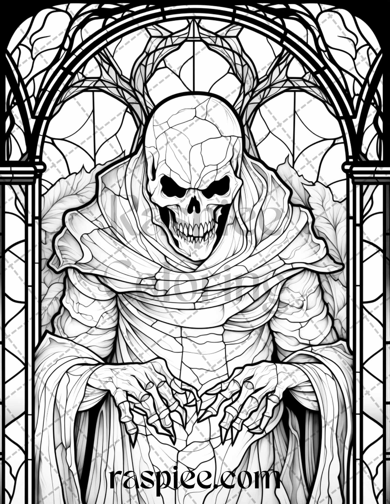 Halloween stained glass grayscale coloring pages printable for adul â coloring