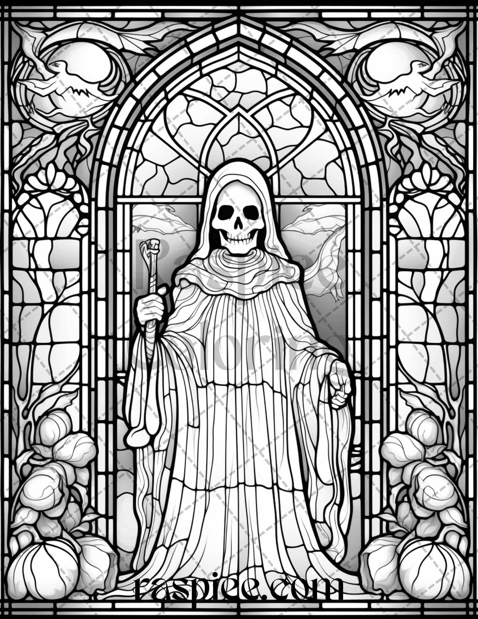 Halloween stained glass grayscale coloring pages printable for adul grayscale coloring coloring pages cool coloring pages