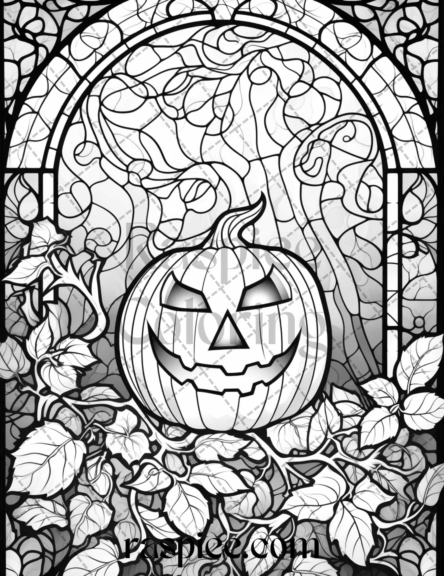 Halloween stained glass grayscale coloring pages printable for adul â coloring