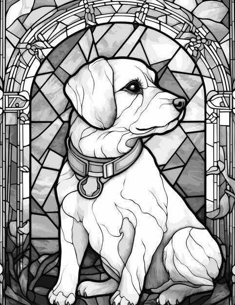 Premium vector hand drawn a close up of a dogs face in a stained glass window