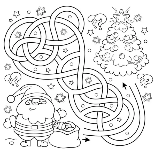 Coloring page outline santa claus gifts bag christmas tree new stock vector by oleon