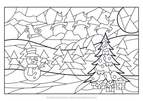 Christmas scene stained glass coloring page free printable coloring pages