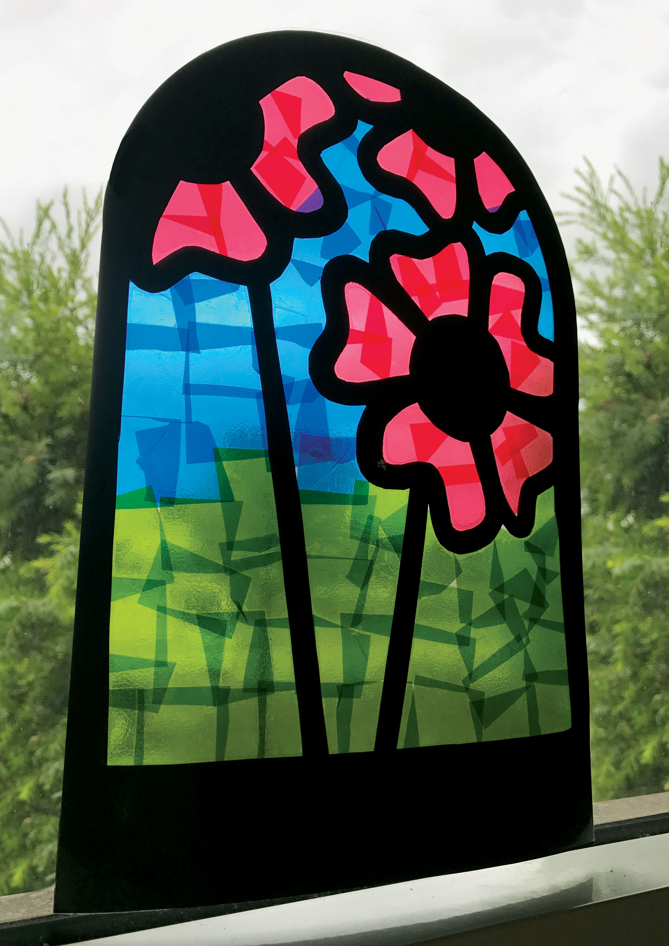 Stained glass poppies memoration