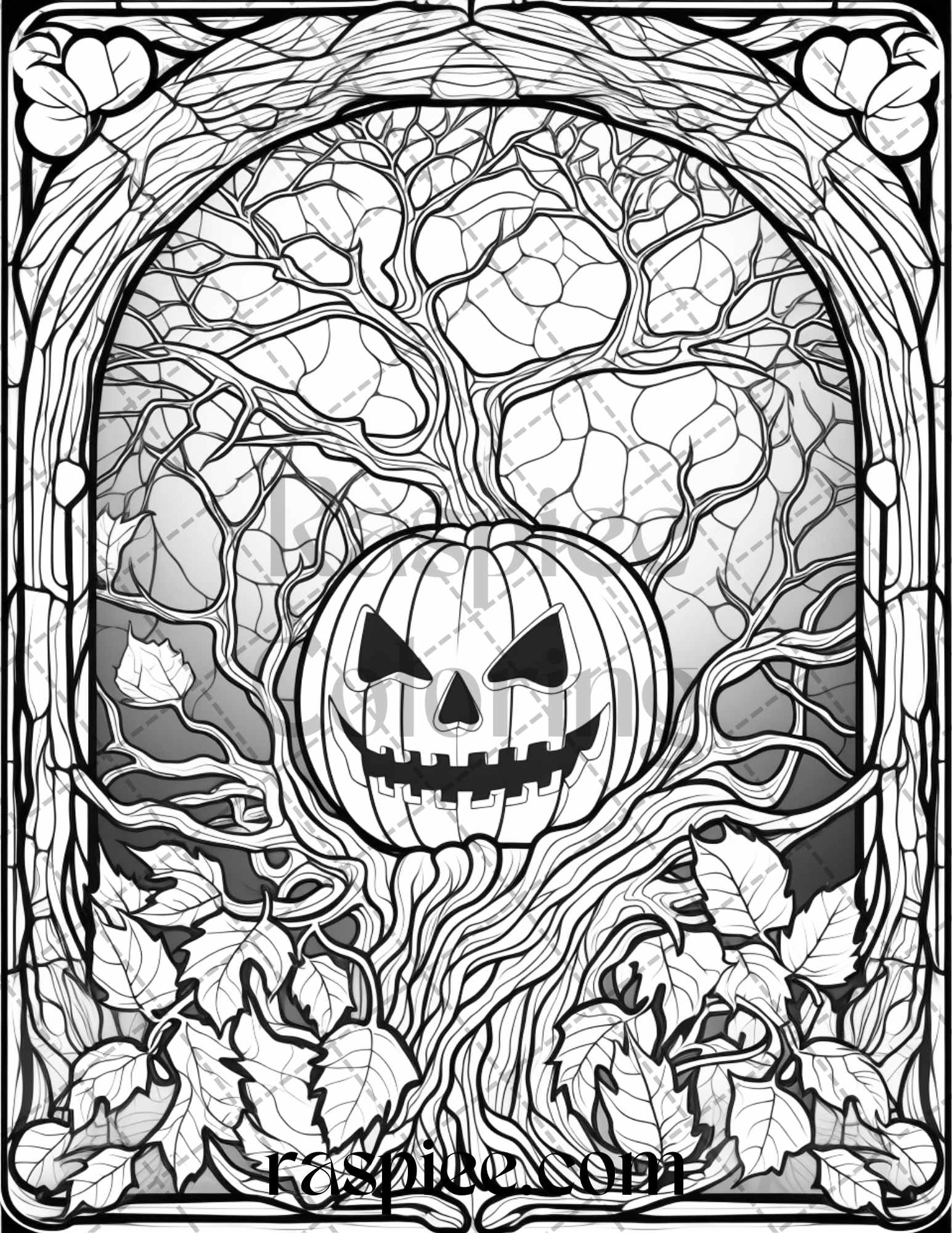 Halloween stained glass grayscale coloring pages printable for adul â coloring