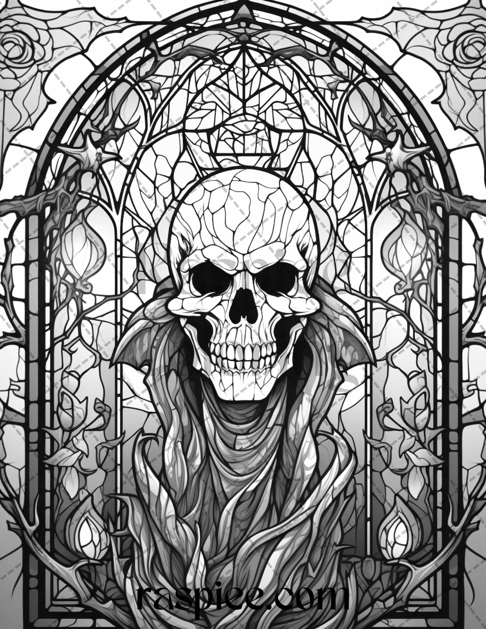 Halloween stained glass grayscale coloring pages printable for adul â coloring