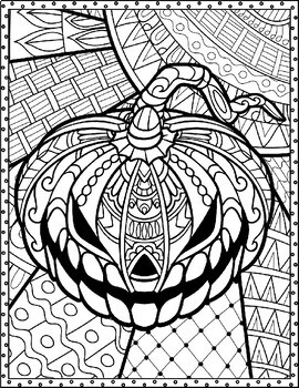 Mindfulness halloween pumpkin coloring pages mandala and zentangle art