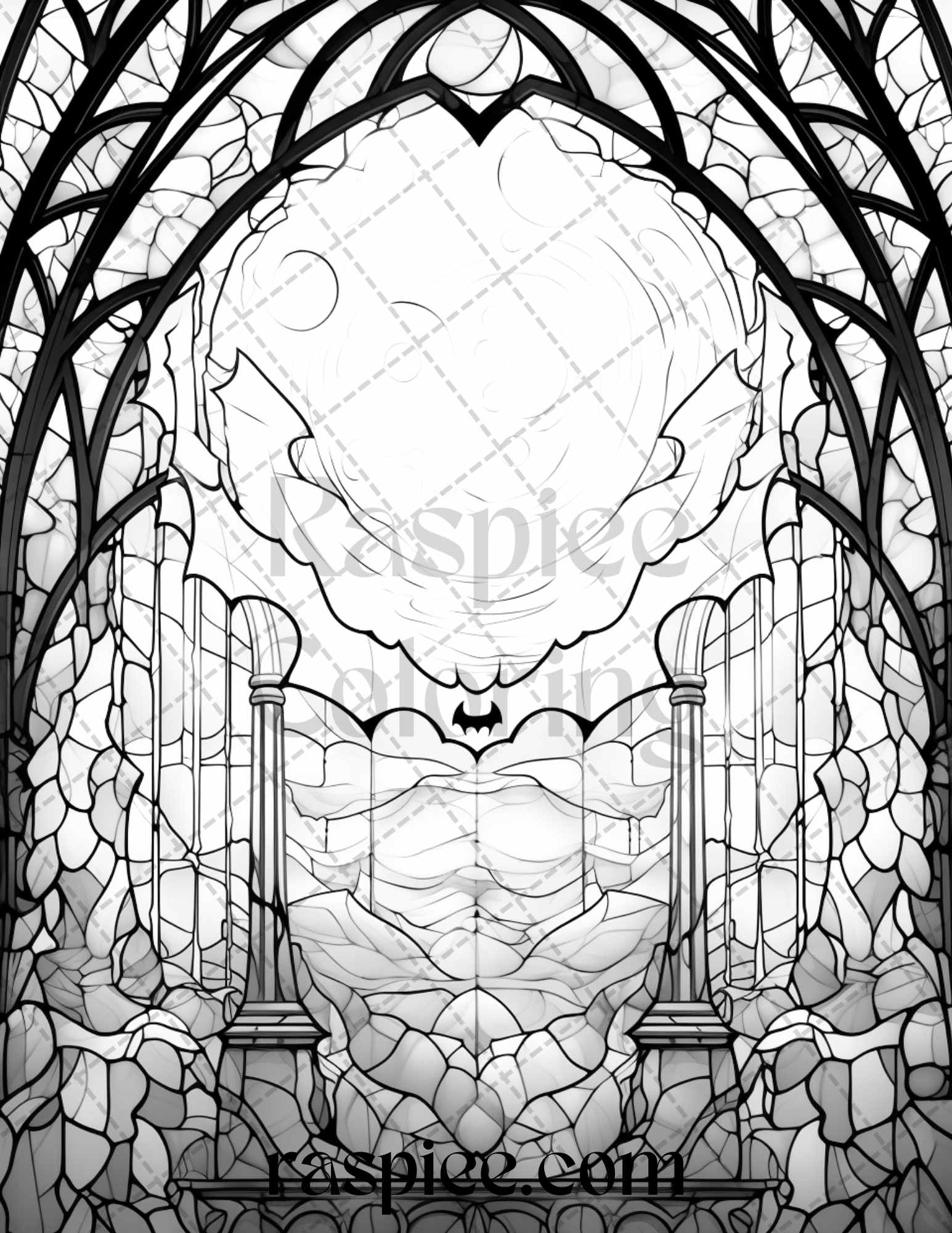 Halloween stained glass grayscale coloring pages printable for adul â coloring