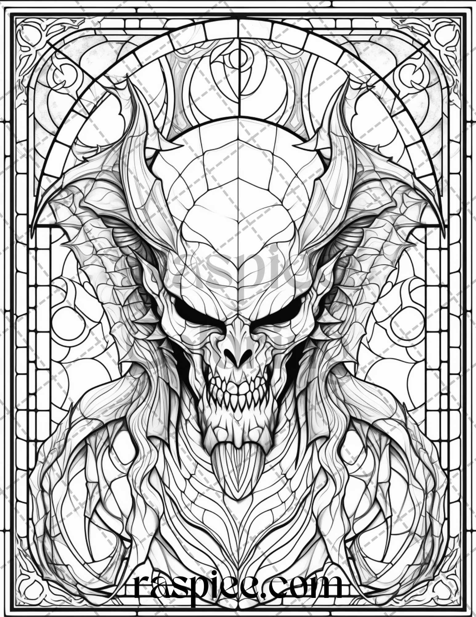 Halloween stained glass grayscale coloring pages printable for adul â coloring