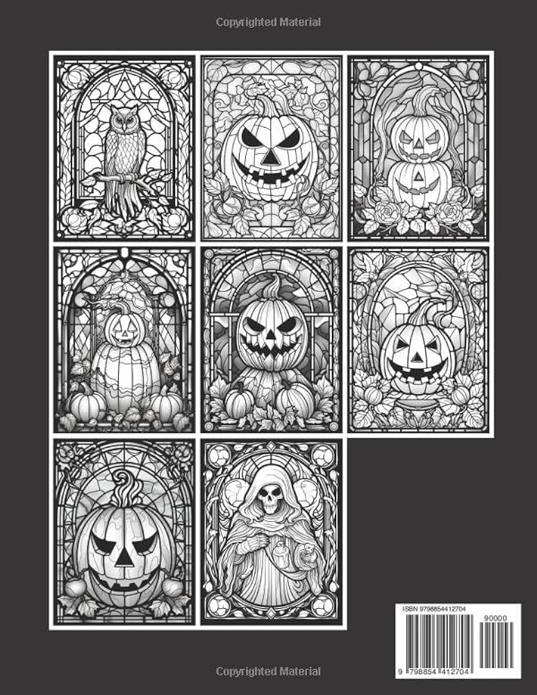 Stained glass halloween an adult coloring book with pumpkins ghosts haunted houses skeletons monstersstained glass coloring book parham jake books