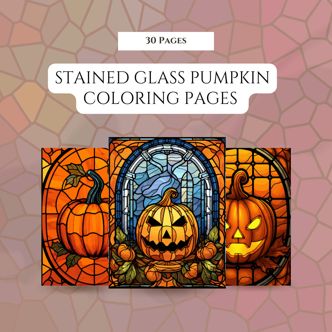 Pumpkin halloween stained glass coloring pages unique printable designs instant download autumn coloring fun jack