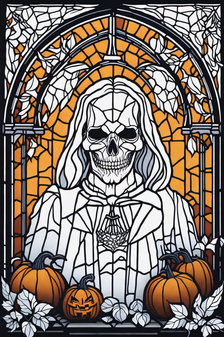 Skeleton stained glass halloween coloring page by abdoxs on