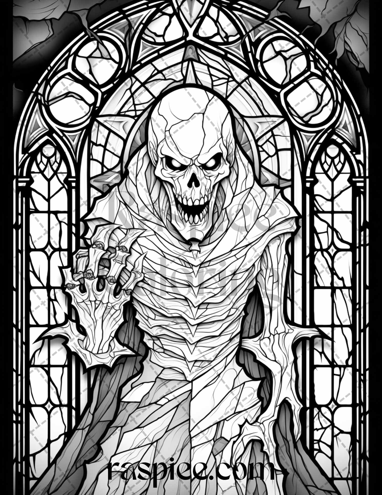 Halloween stained glass grayscale coloring pages printable for adul â coloring