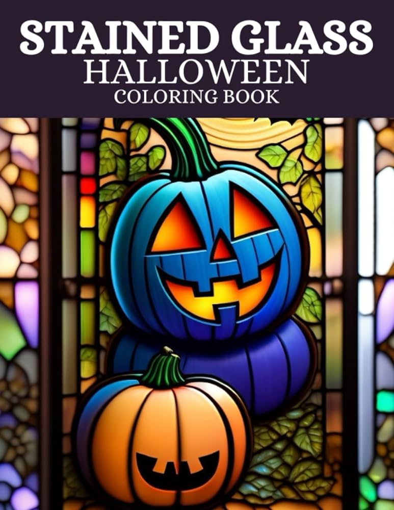 Stained glass halloween loring book stained glass loring pages with detailed pumpkin patterns are a great way to get into the spirit of halloween publishing bondhu books