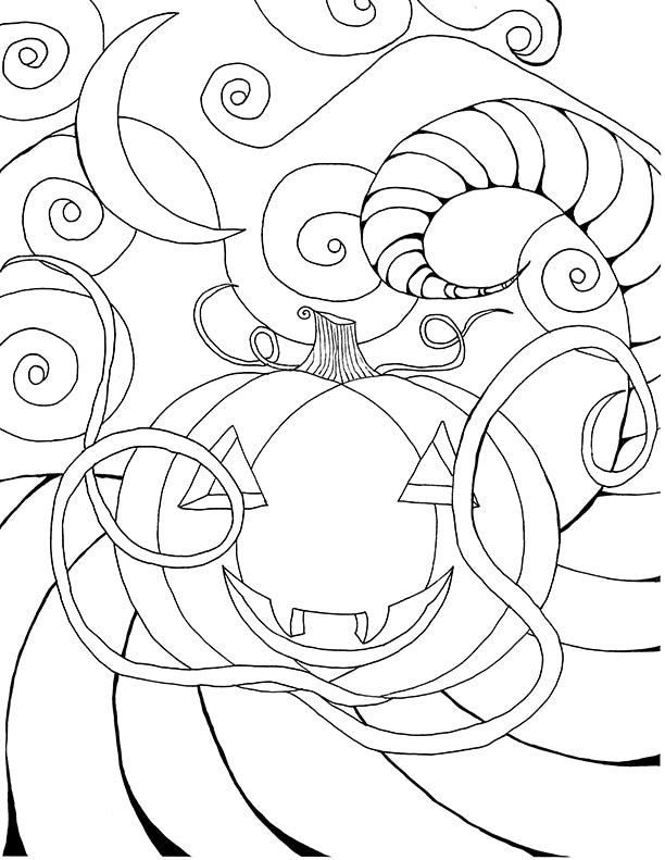 Pumpkin moon adult coloring page from the dark whimsical art adult col