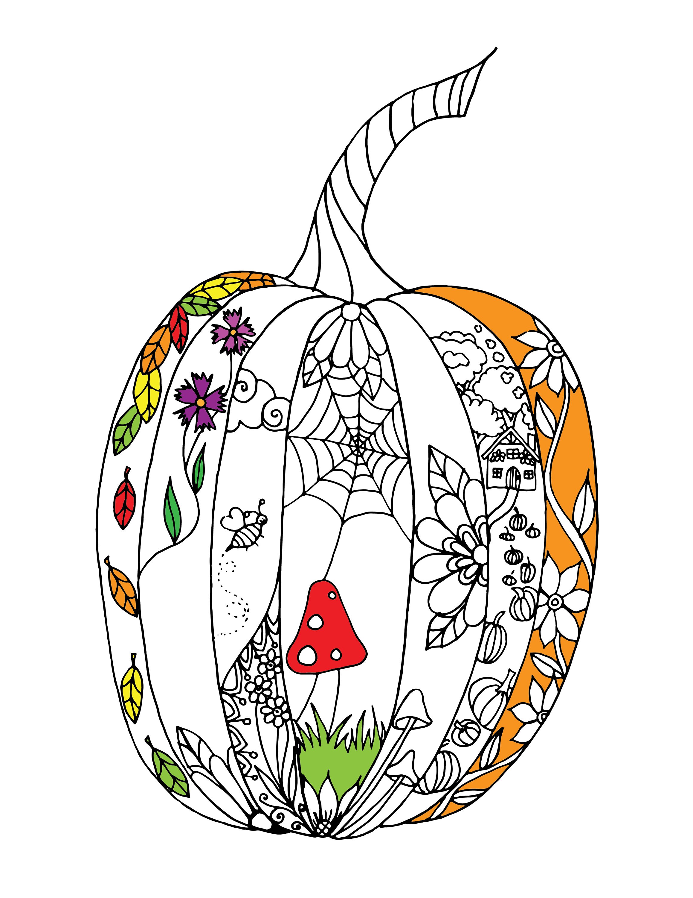 Thanksgiving coloring page fall pumpkin november autumn printable for adults and children pdf file digital download