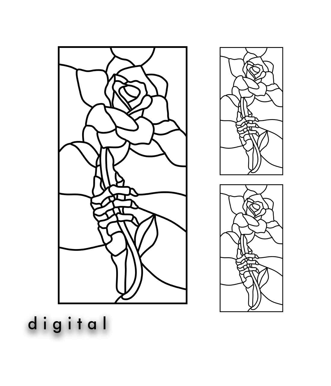 Skeleton and rose stained glass pattern