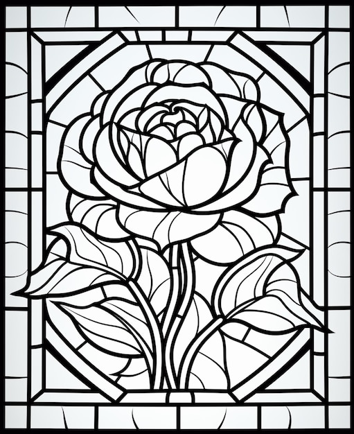 Premium ai image a black and white drawing of a rose in a stained glass window generative ai