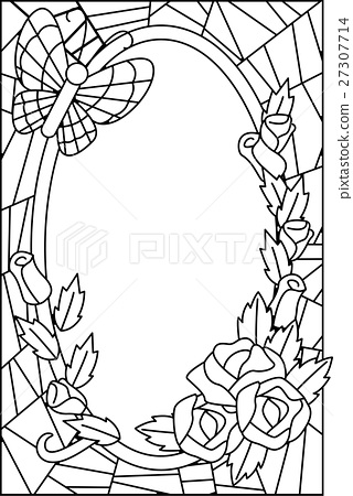 Stained glass floral coloring page