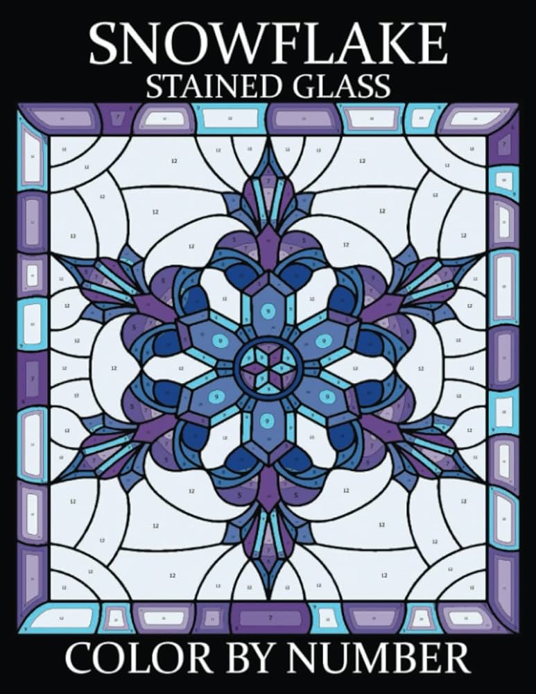 Snowflake stained glass color by number a relaxing coloring therapy gift book for adults relaxation with stress relieving nature art designs and snowflake coloring book for adults and kids anthony