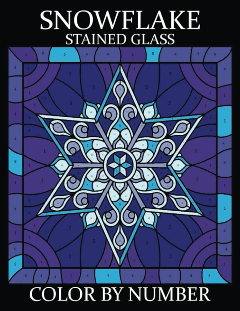 Snowflake stained glass color by number easy and relaxing christmas snowflakes coloring book for adults and kids coloring book for adults perfect gift idea for holidays and winter season j