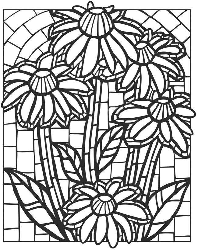 Stained glass coloring pages for adults