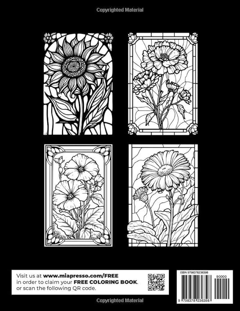 Stained glass flowers coloring book stain glass adults floral coloring book relaxation stress relief meditation presso mia books