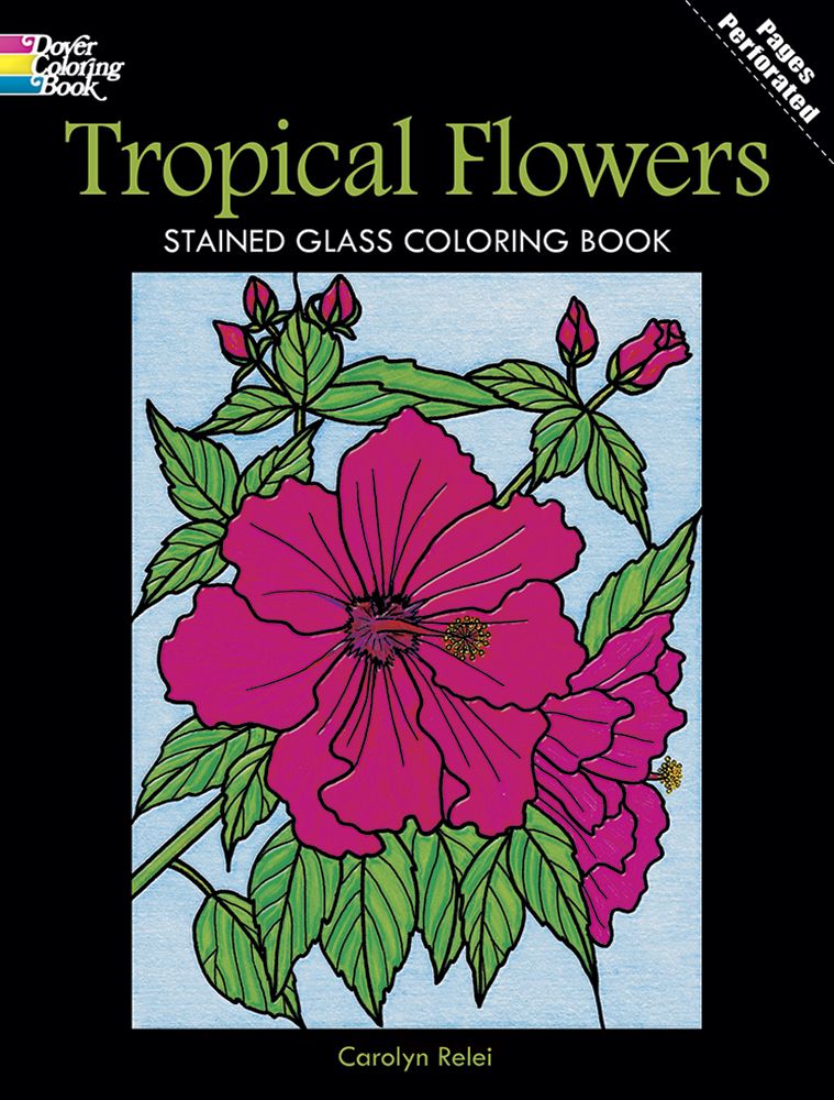 Tropical flowers stained glass coloring book