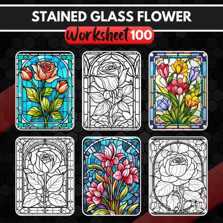 Stained glass flower coloring pages â