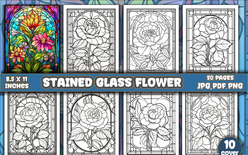 Stained glass flower coloring pages