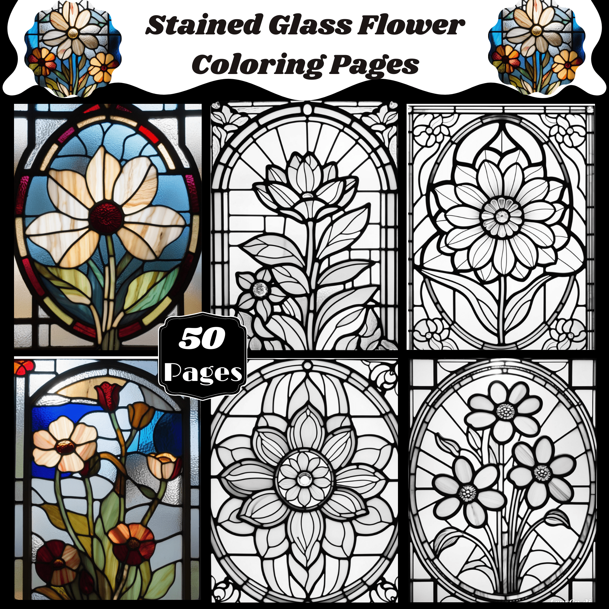 Stained glass flower coloring pages made by teachers