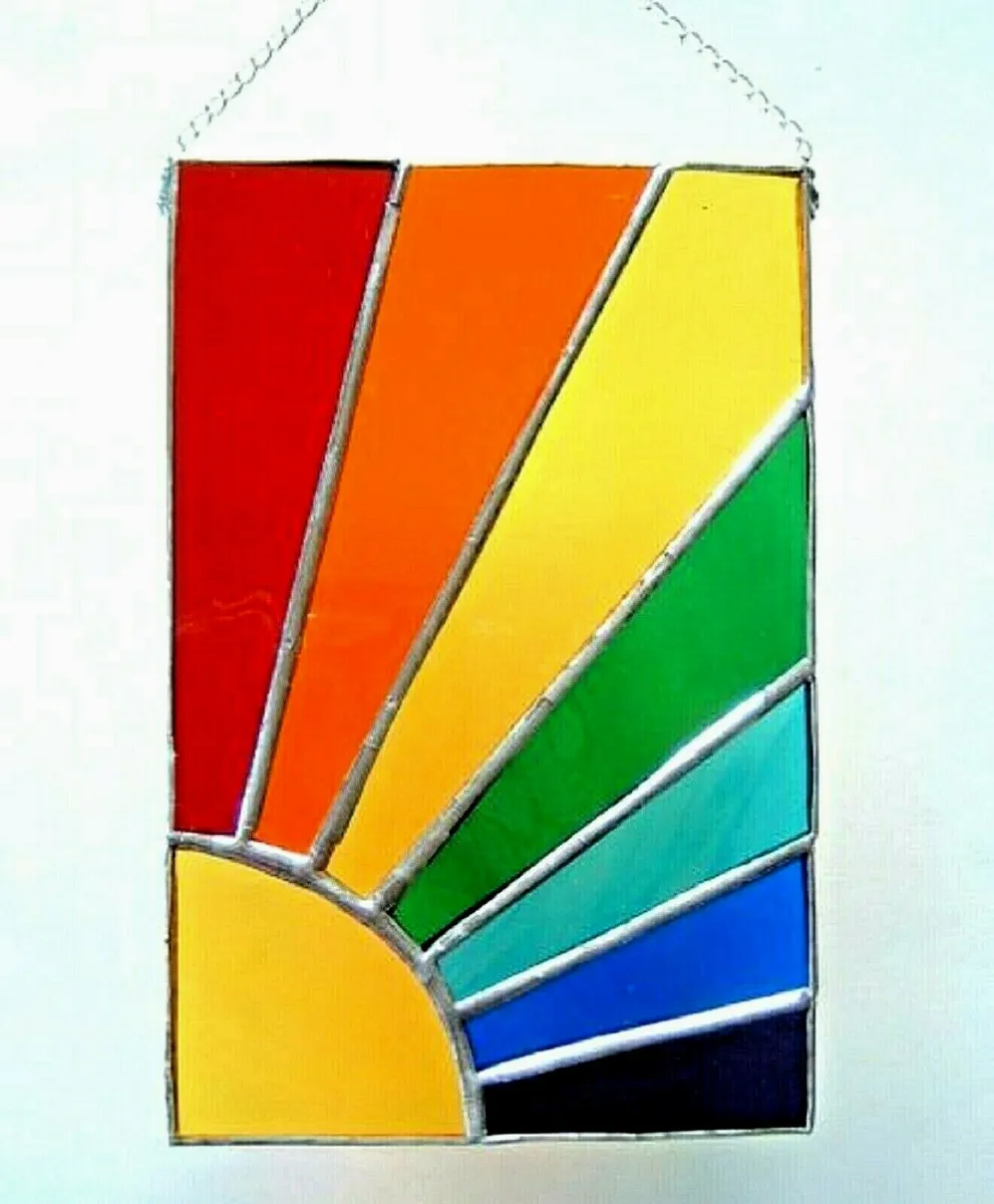 Rainbow sunshine stained glass panel sunrise sunset suncatcher window hanging