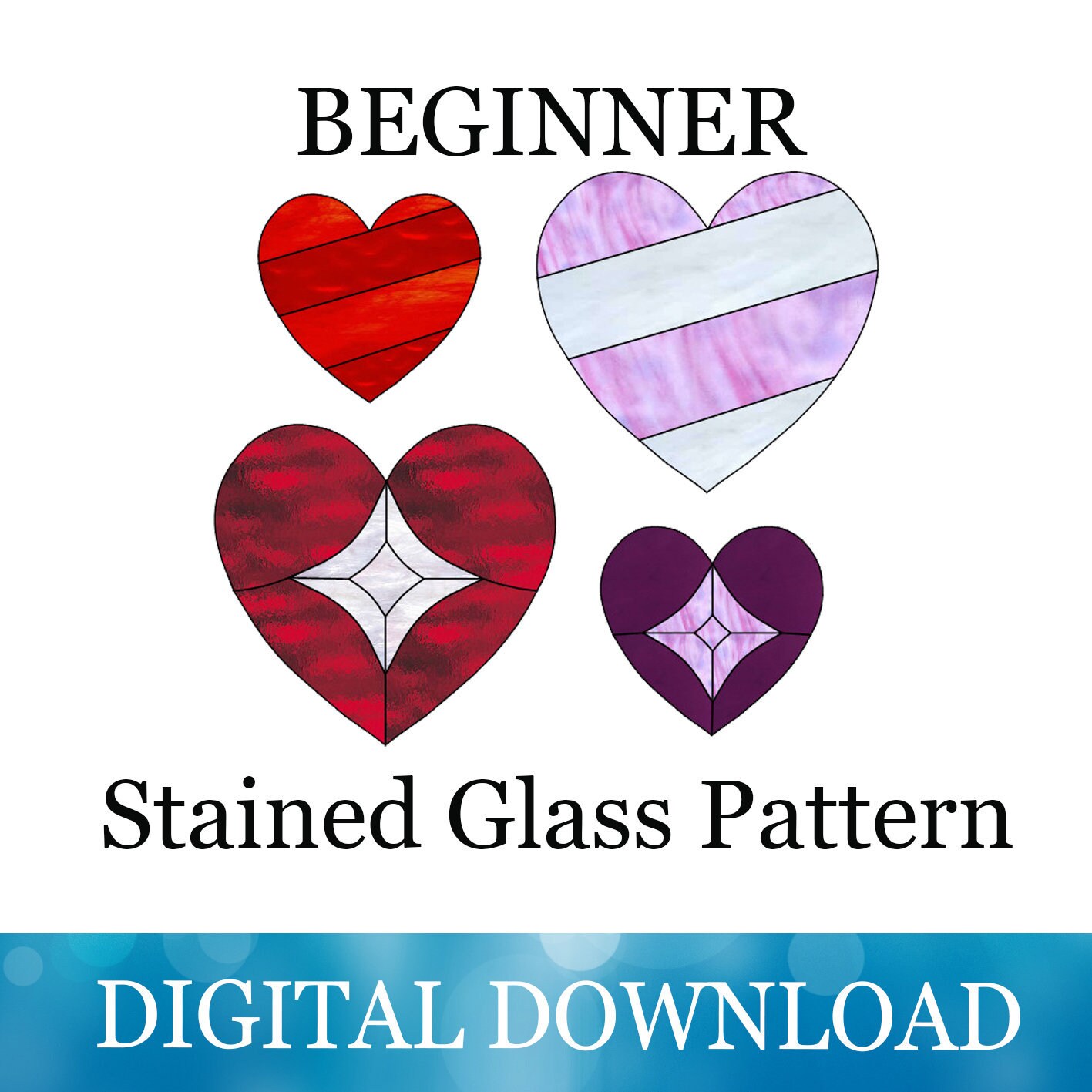 Valentines gift pattern stained glass pattern valentine hearts pdf pattern only glass supplies heart pattern staine glass