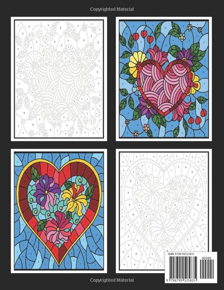 Valentines day stained glass color by number a valentines color by number coloring book for adults and kids with hearts flowers cats birds and more adult color by number coloring books d