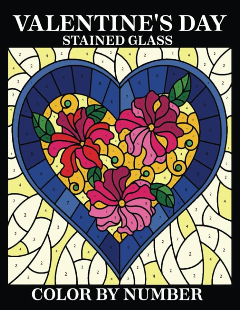 Valentines day stained glass lor by number adult loring book valentines day with adorable cute animals beautiful flowers patterns and romantic hearts valentines day loring book for adults v webster pedro