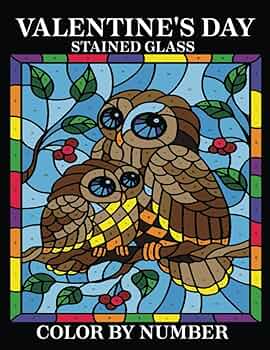 Valentines day stained glass color by number a valentines day coloring book containing romantic patterns love trees swirl designs and flowery hearts romantic pattern and heart designs d dunn otha